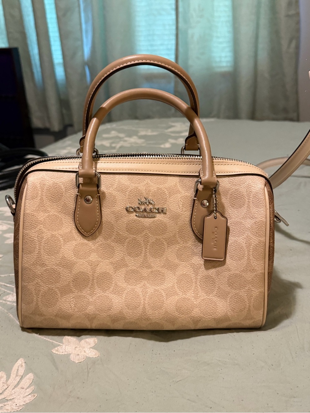 Coach Beige/Tan Medium Signature Satchel Rowan